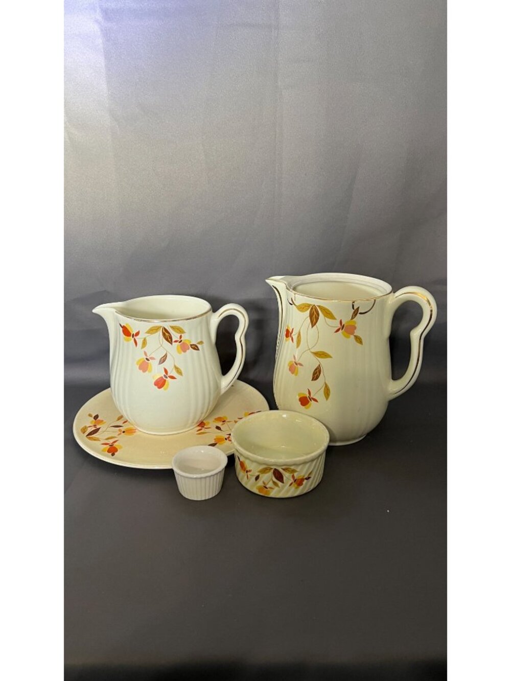 Vintage Hall Autumn Leaf Ceramic Dish Set Creamer & Bowl Set